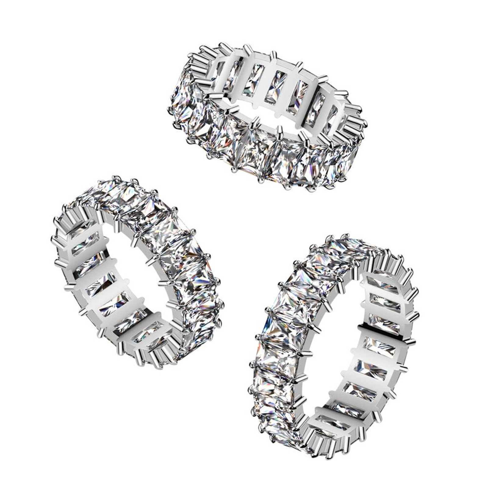 Baguette Cz Eternity Stainless Steel Ring 6.6 Width Size 9
